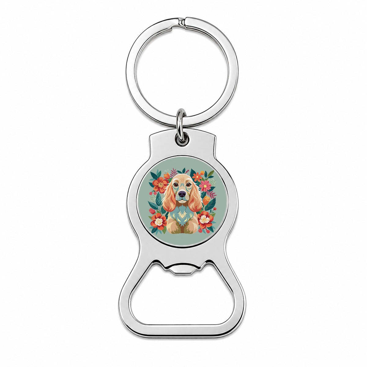 Cocker Spaniel Dog Floral Flowers Bottle Opener Keychain