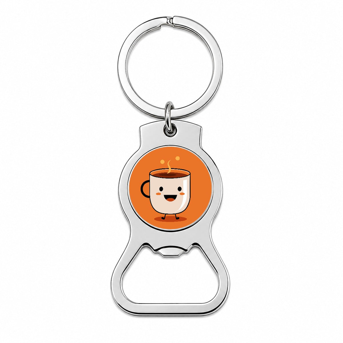 Coffee Mug Cup Smiling Happy Bottle Opener Keychain