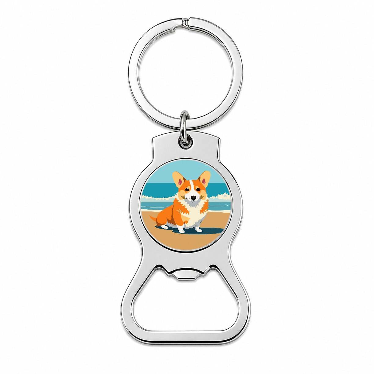Corgi Dog on the Beach Ocean Bottle Opener Keychain
