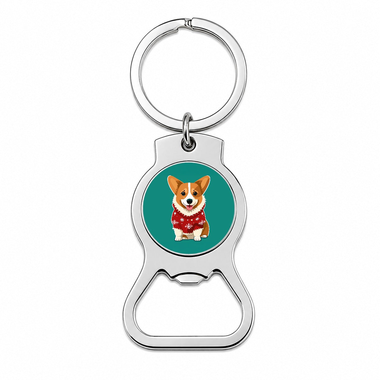 Corgi Wearing Christmas Sweater Bottle Opener Keychain
