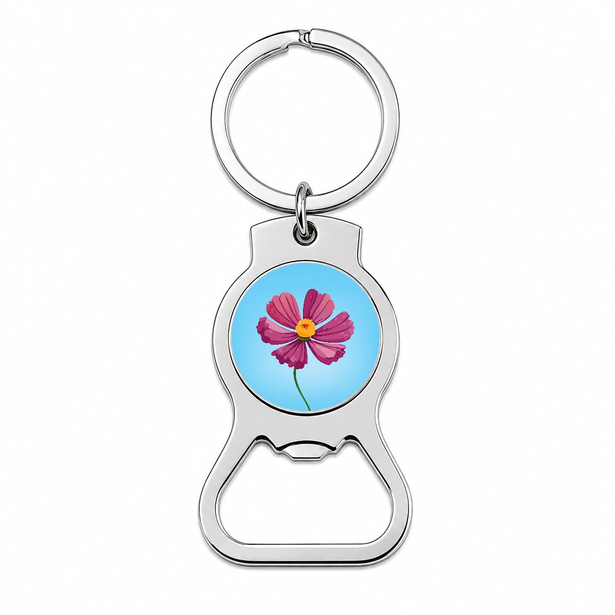 Cosmos Flower Pink Bottle Opener Keychain