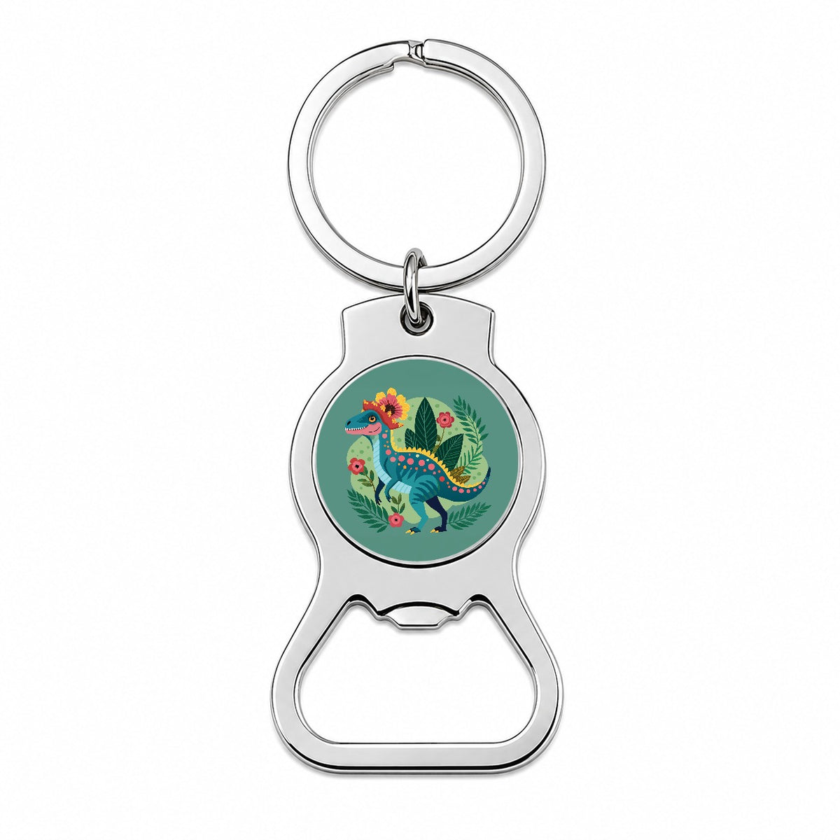 Dinosaur Floral Flowers Funny Bottle Opener Keychain