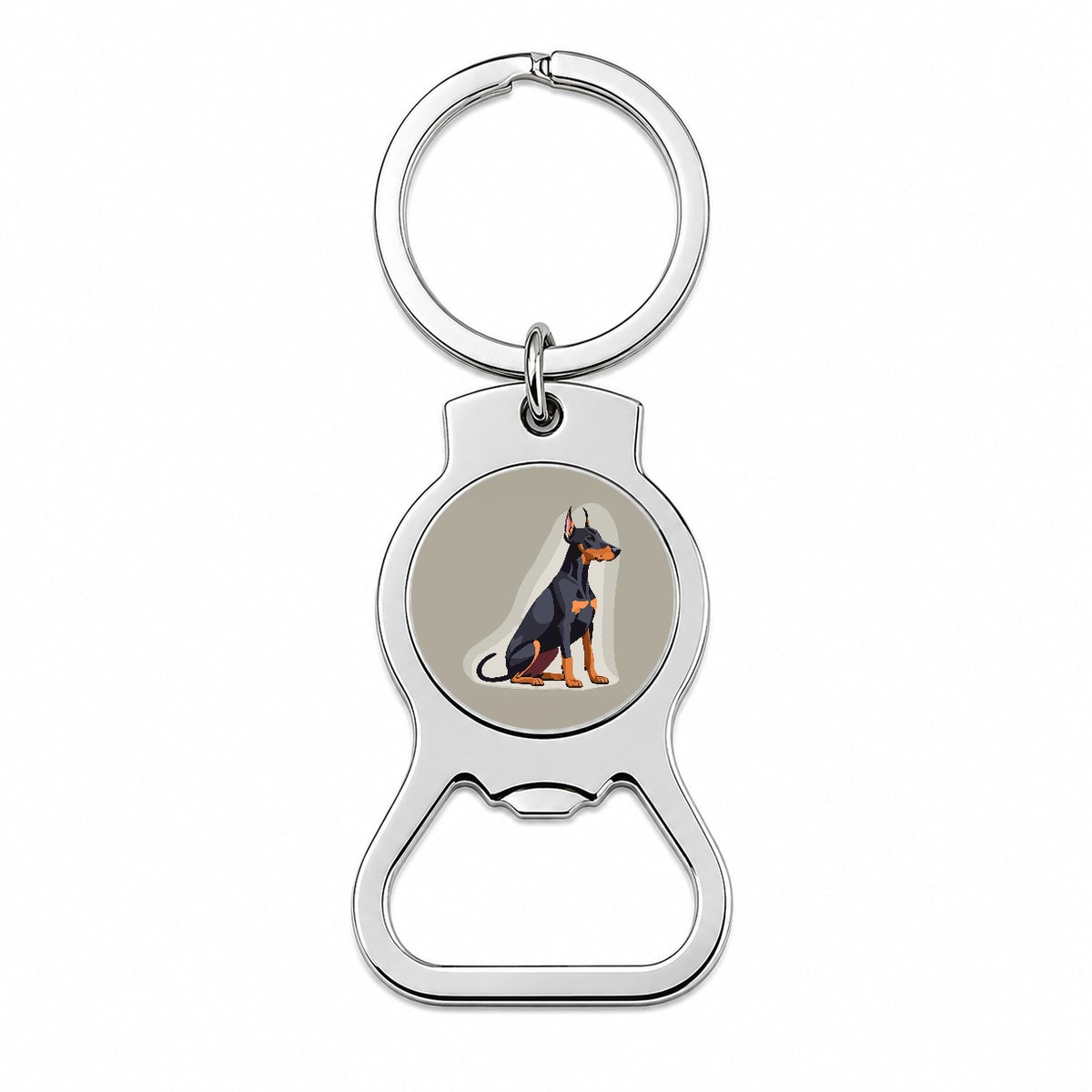 Doberman Dog Sitting Bottle Opener Keychain