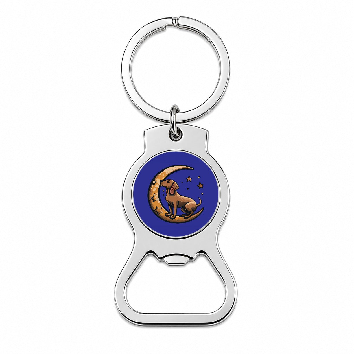 Dog on Crescent Moon Stars Cute Bottle Opener Keychain