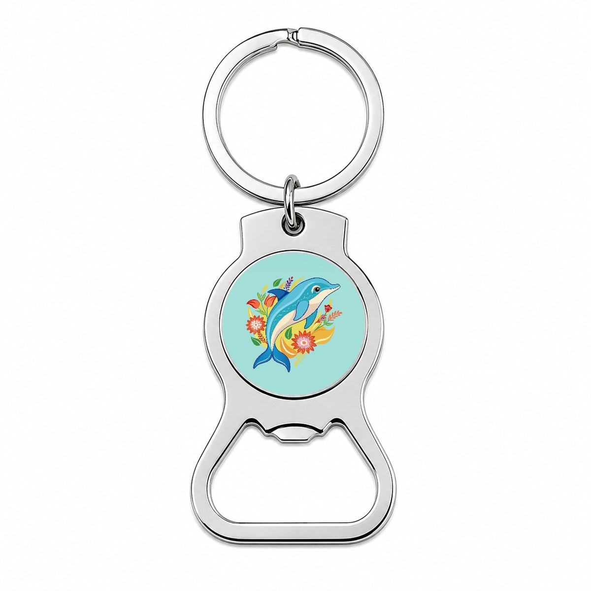 Dolphin Floral Flowers Bottle Opener Keychain