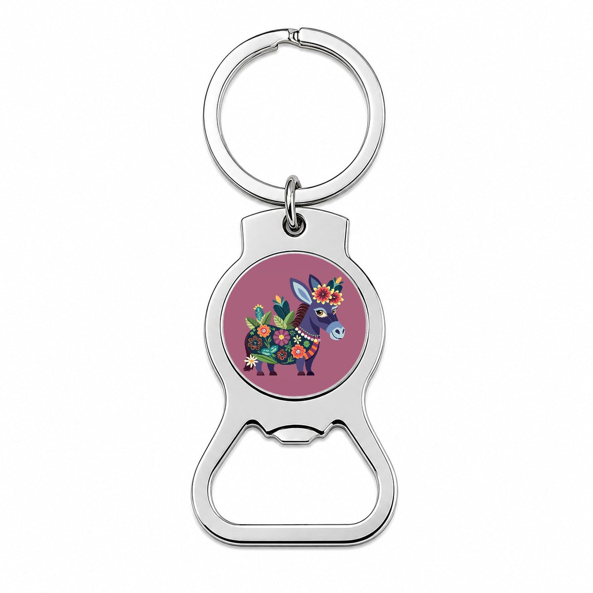 Donkey Floral Flowers Bottle Opener Keychain
