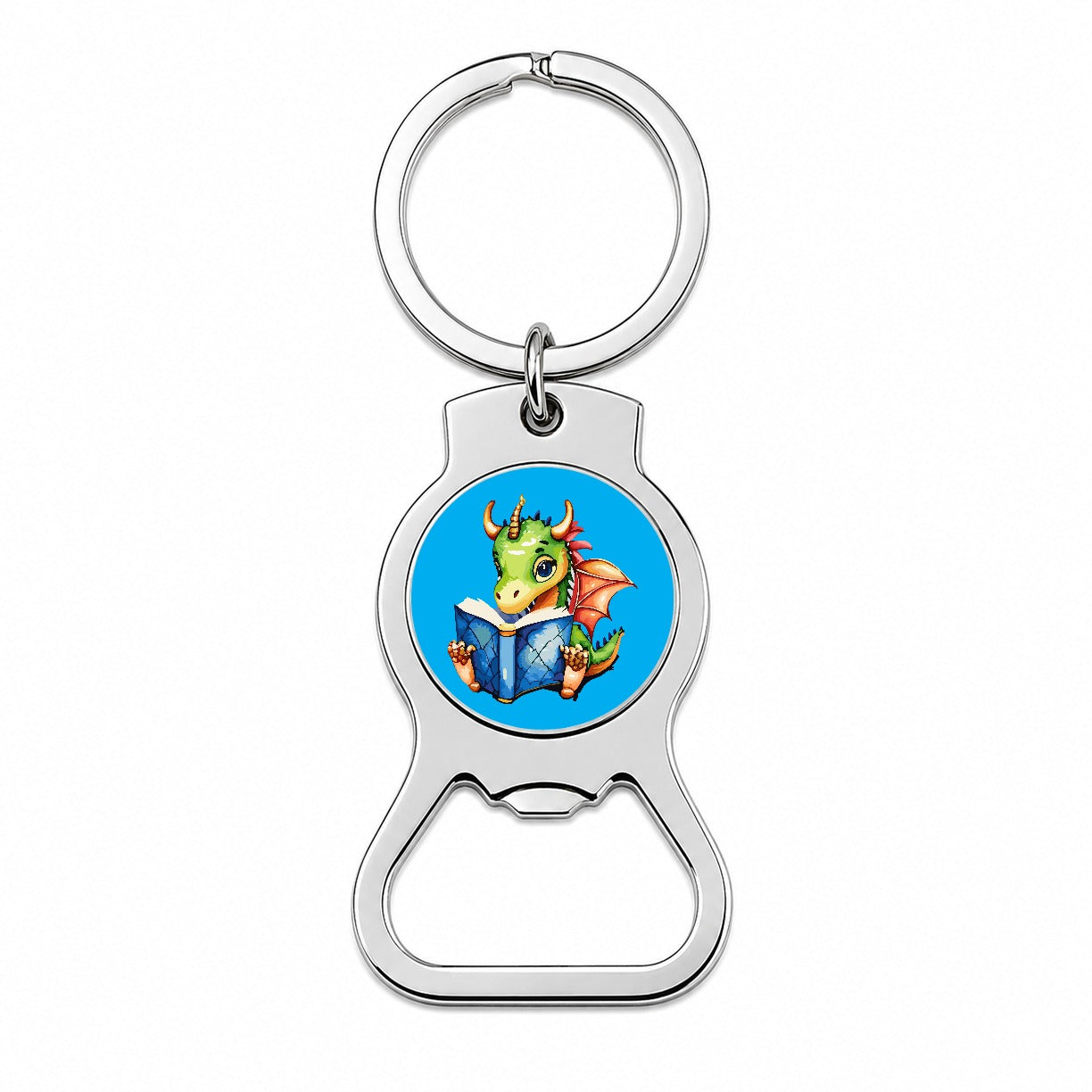 Dragon Reading Book Reader Bottle Opener Keychain