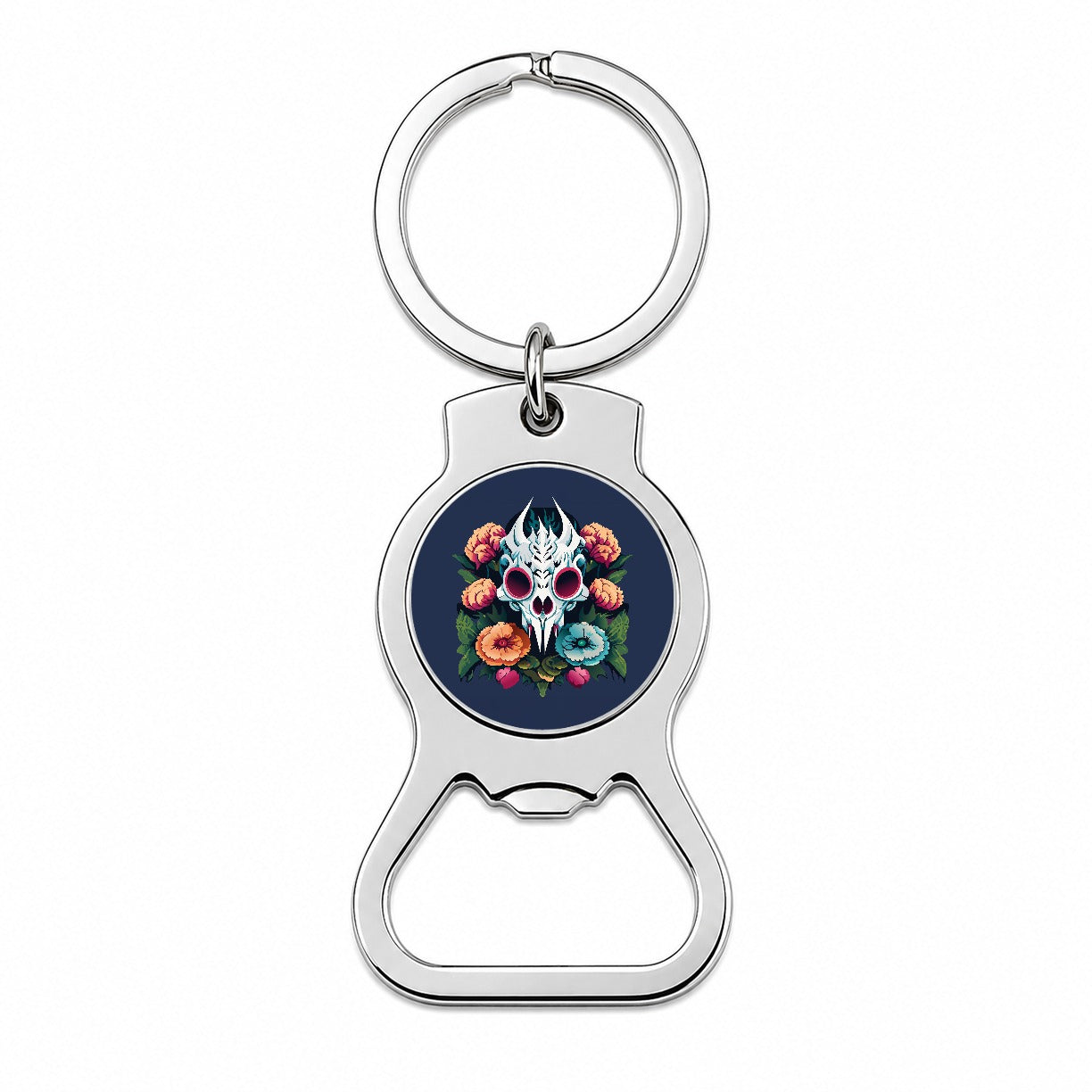 Dragon Skull and Flowers Bottle Opener Keychain