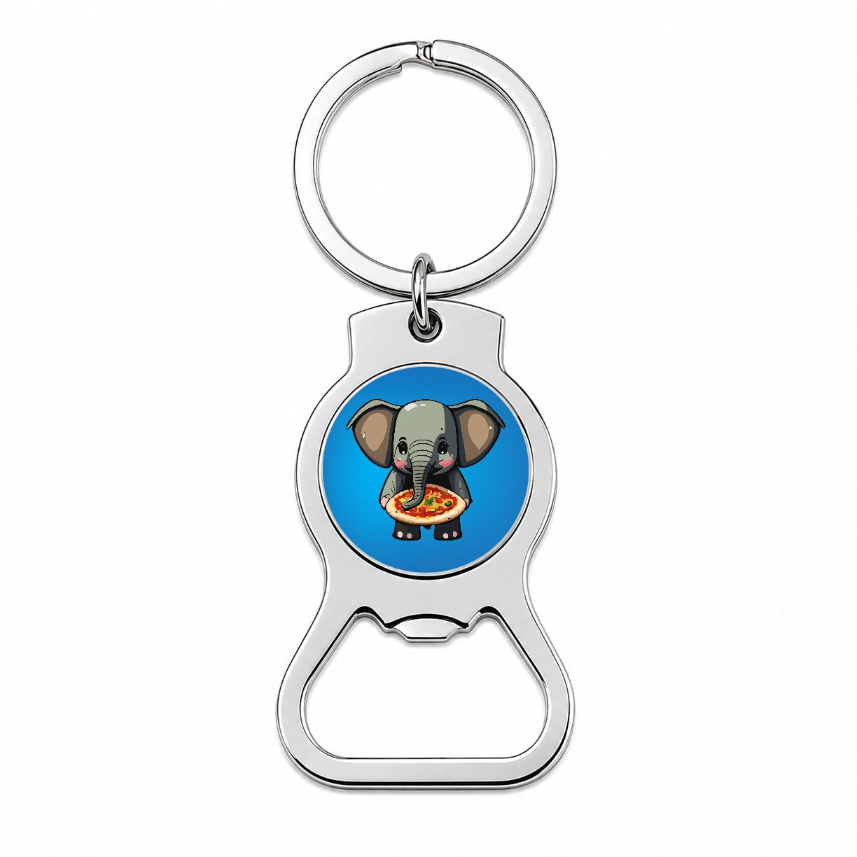 Elephant Eating Pizza Funny Bottle Opener Keychain
