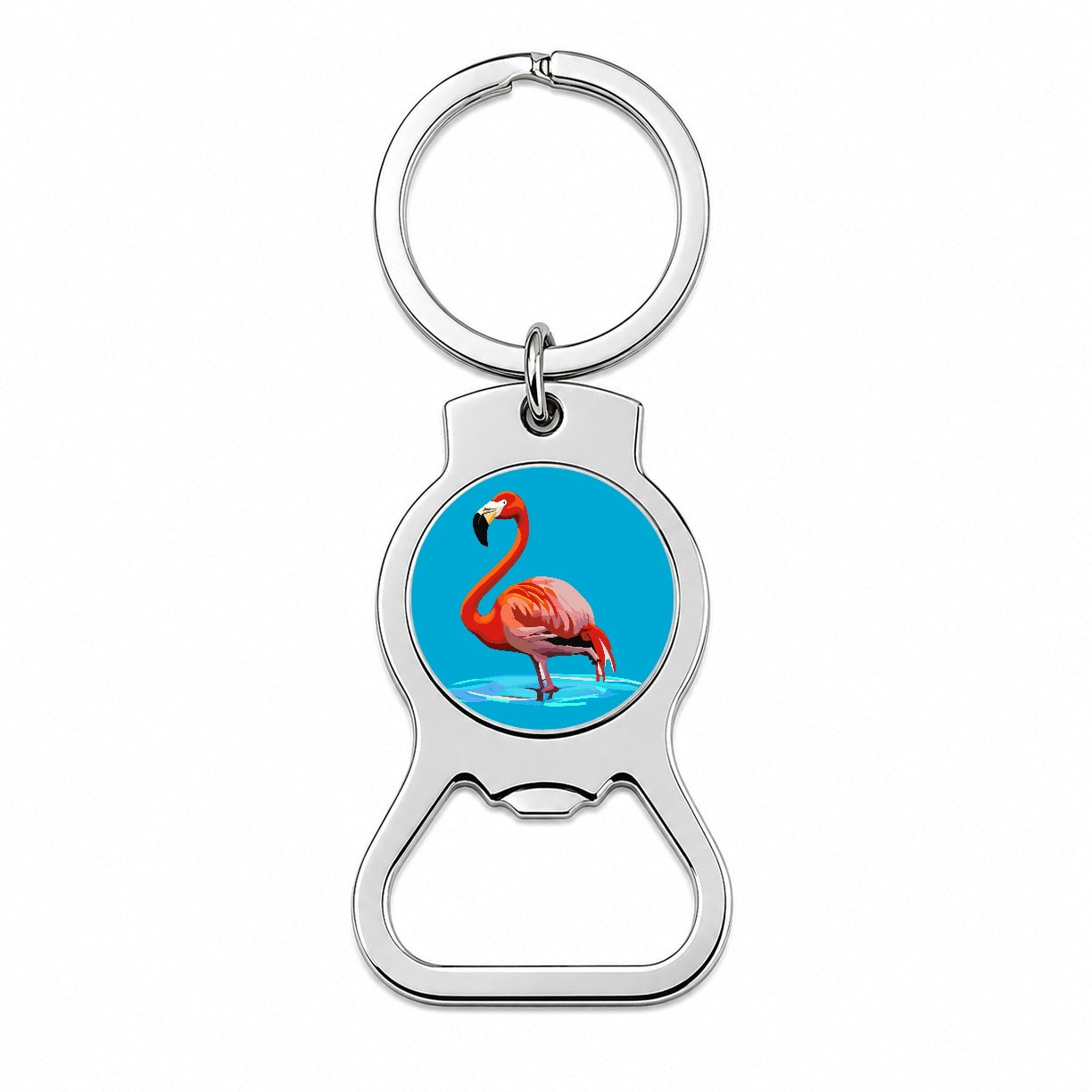 Flamingo Standing in Water Bottle Opener Keychain