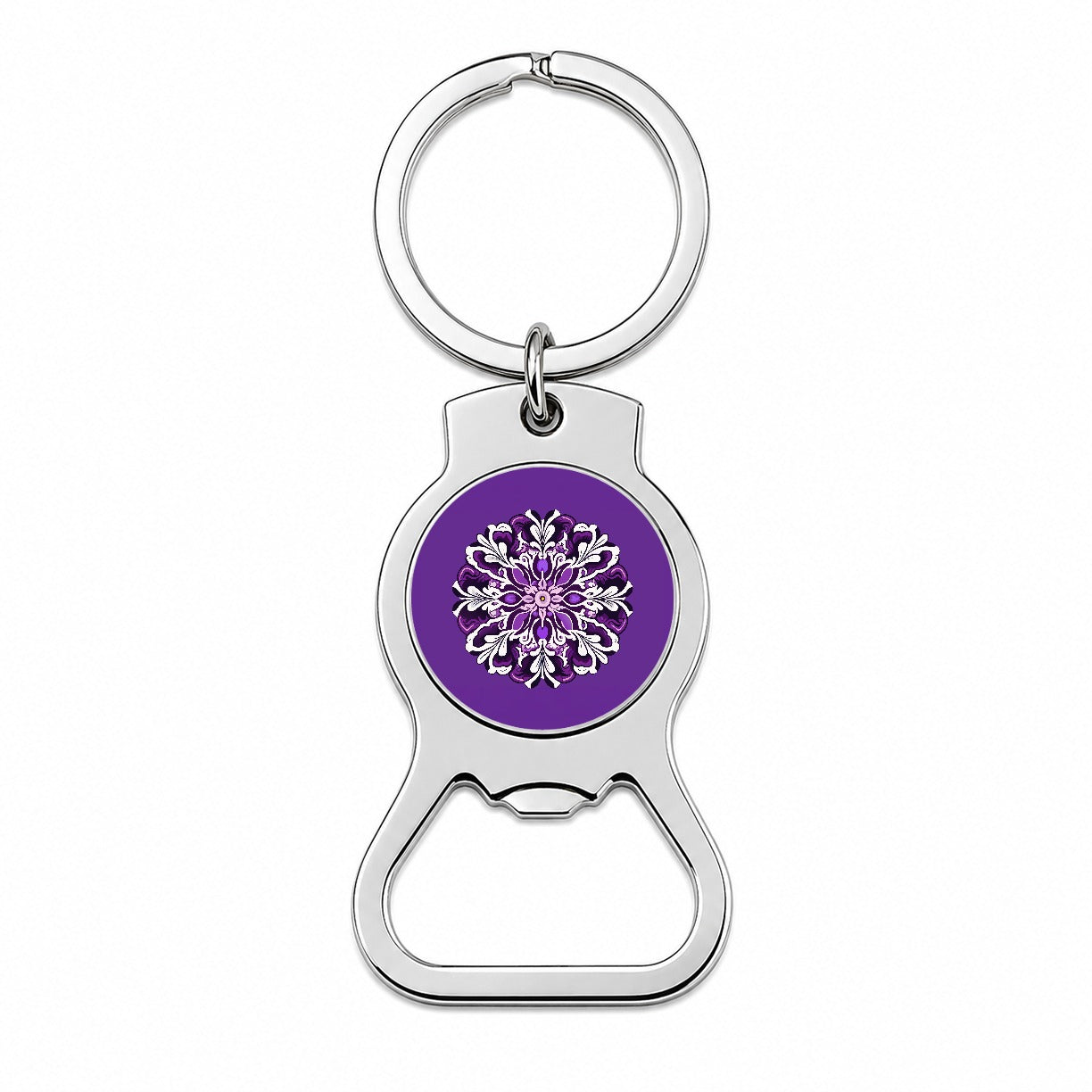 Floral Motif Mandala Purple Beautiful Bottle Opener Keychain