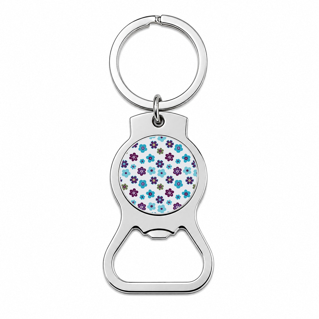 Flowers Blue Purple Cute Pattern Bottle Opener Keychain