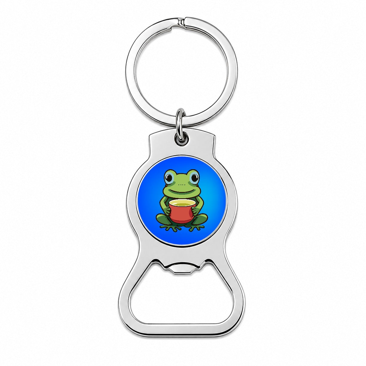 Frog Drinking Tea Funny Bottle Opener Keychain