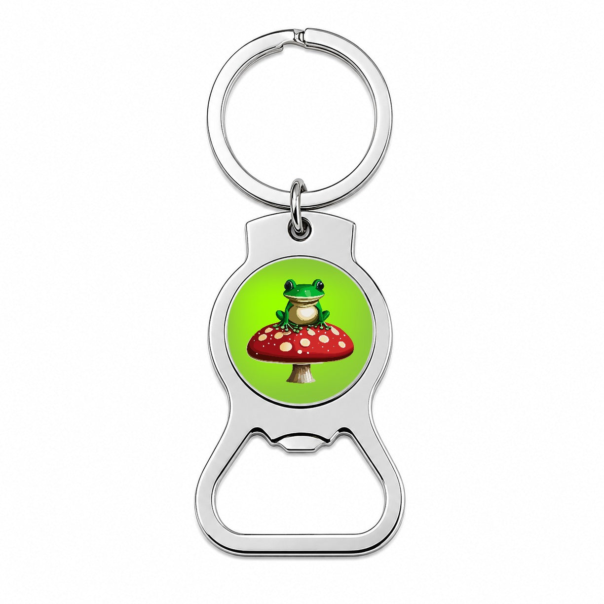 Frog on Red Toadstool Mushroom Bottle Opener Keychain