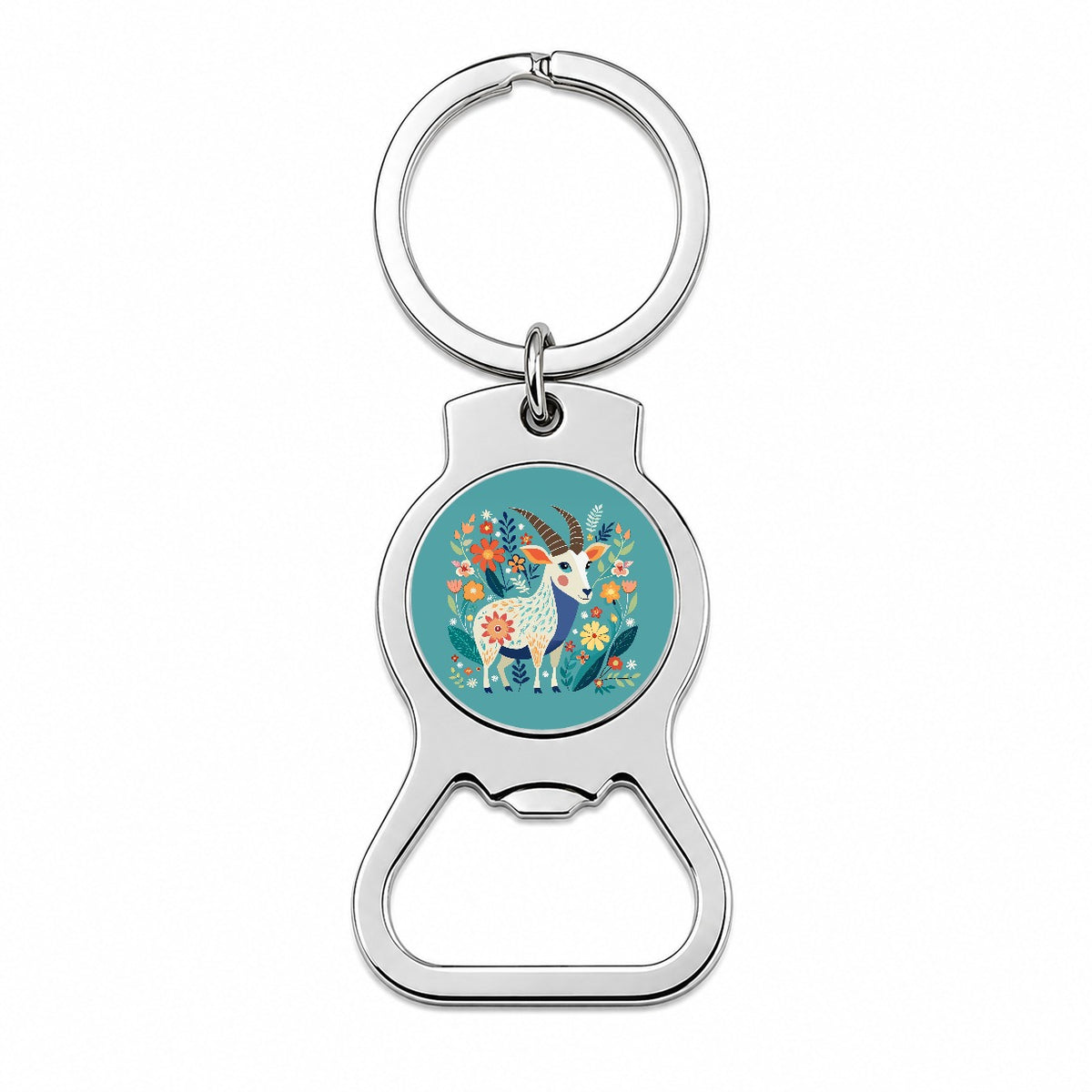 Goat Floral Flowers Bottle Opener Keychain