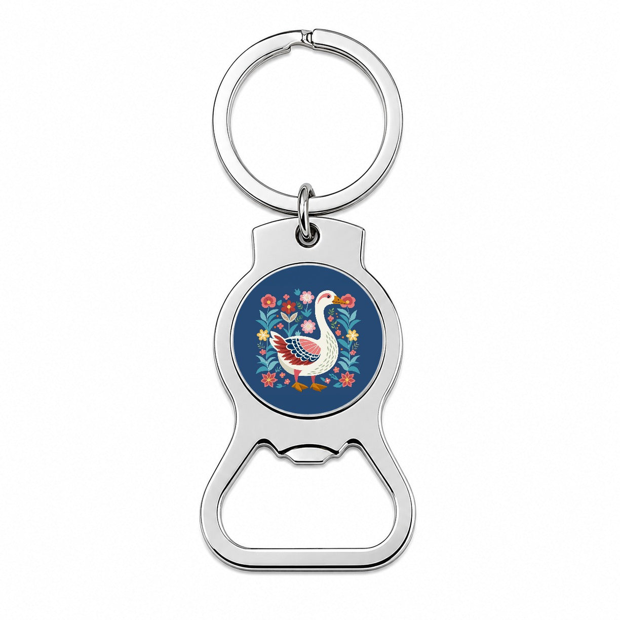 Goose Bird Floral Flowers Bottle Opener Keychain