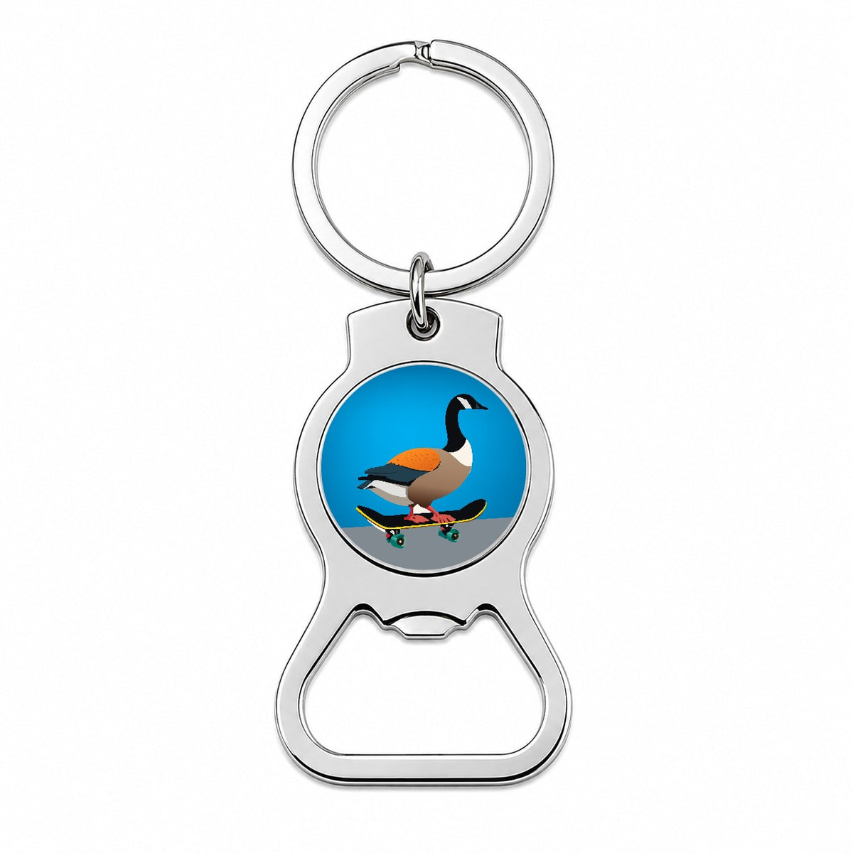 Goose Riding Skateboard Skateboarding Funny Bottle Opener Keychain
