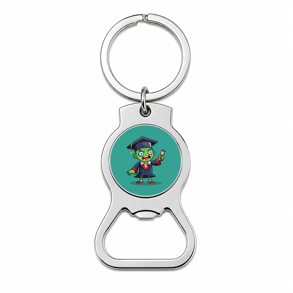 Graduate Zombie Graduation Cartoon Bottle Opener Keychain