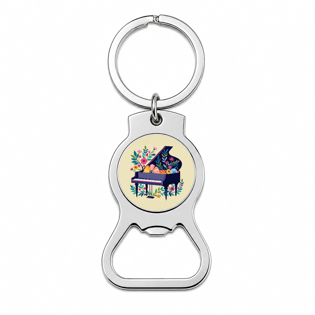 Grand Piano Music Floral Motif Bottle Opener Keychain