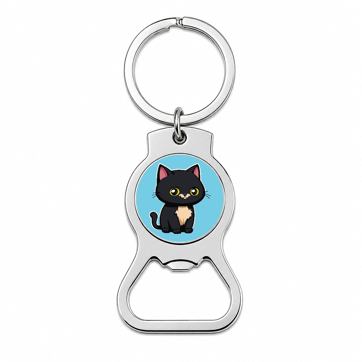 Gray Cat Cute Bottle Opener Keychain