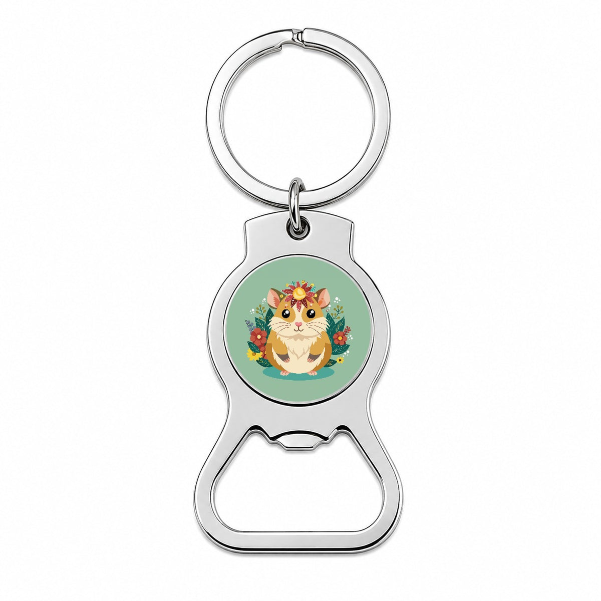 Hamster Floral Flowers Bottle Opener Keychain