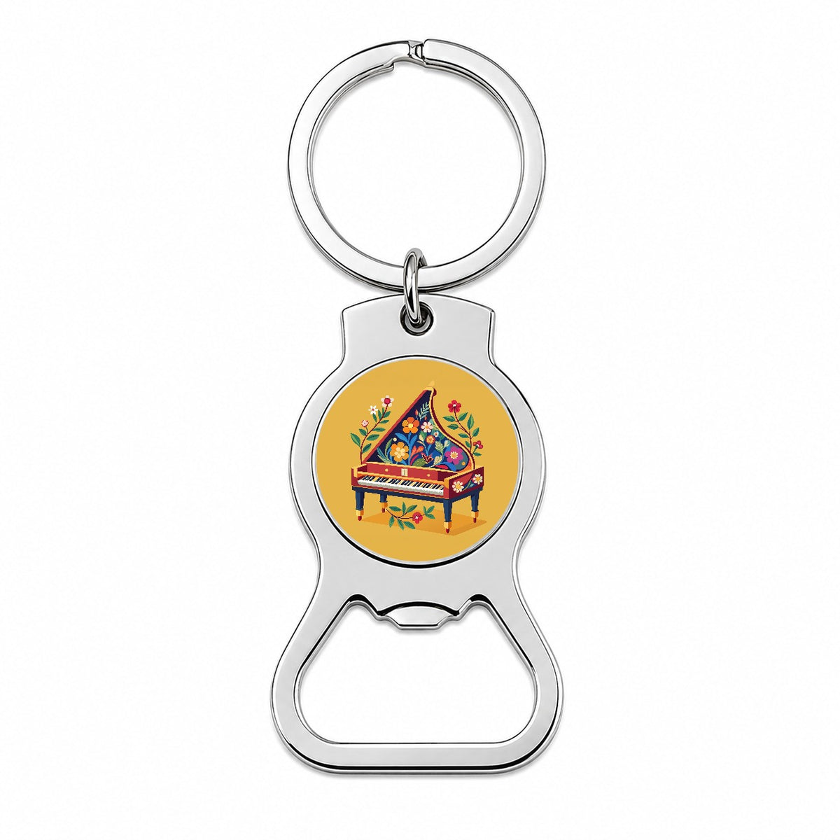 Harpsichord Music Floral Motif Bottle Opener Keychain