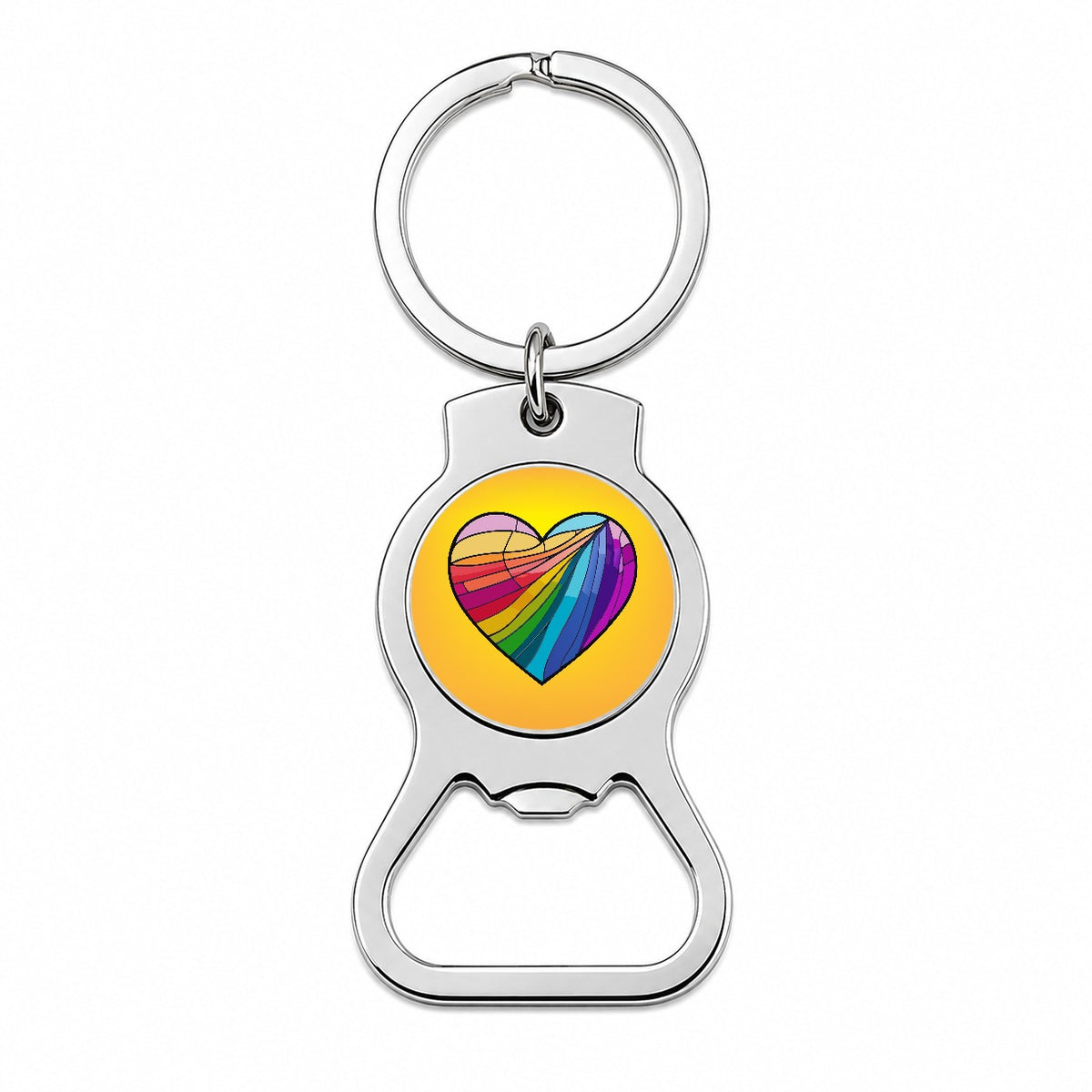 Heart Rainbow Stained Glass Love LGBTQ Bottle Opener Keychain