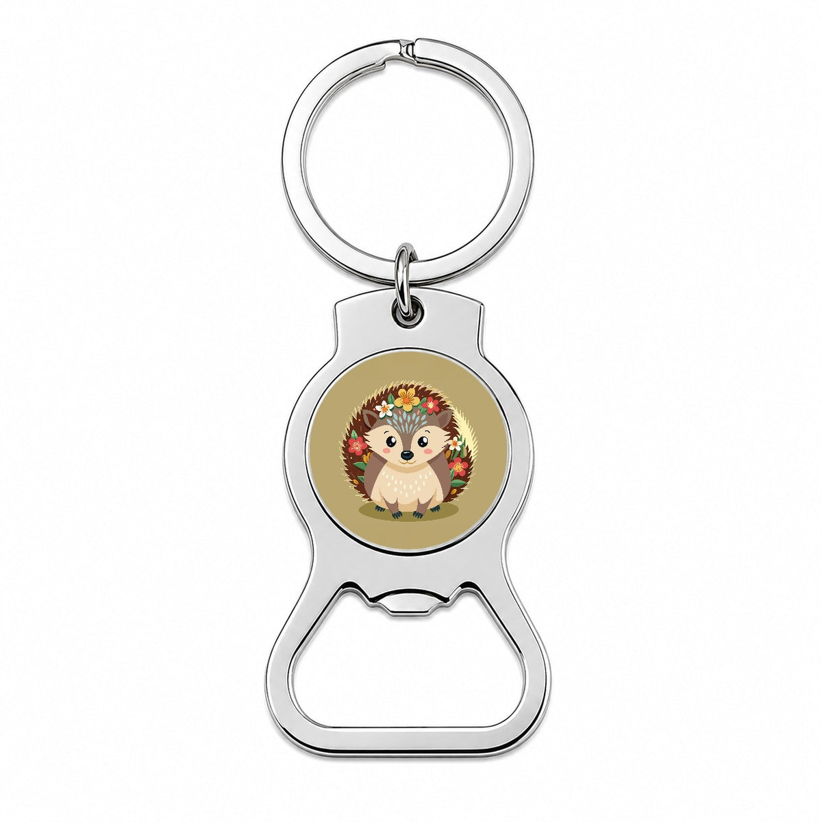 Hedgehog Floral Flowers Bottle Opener Keychain