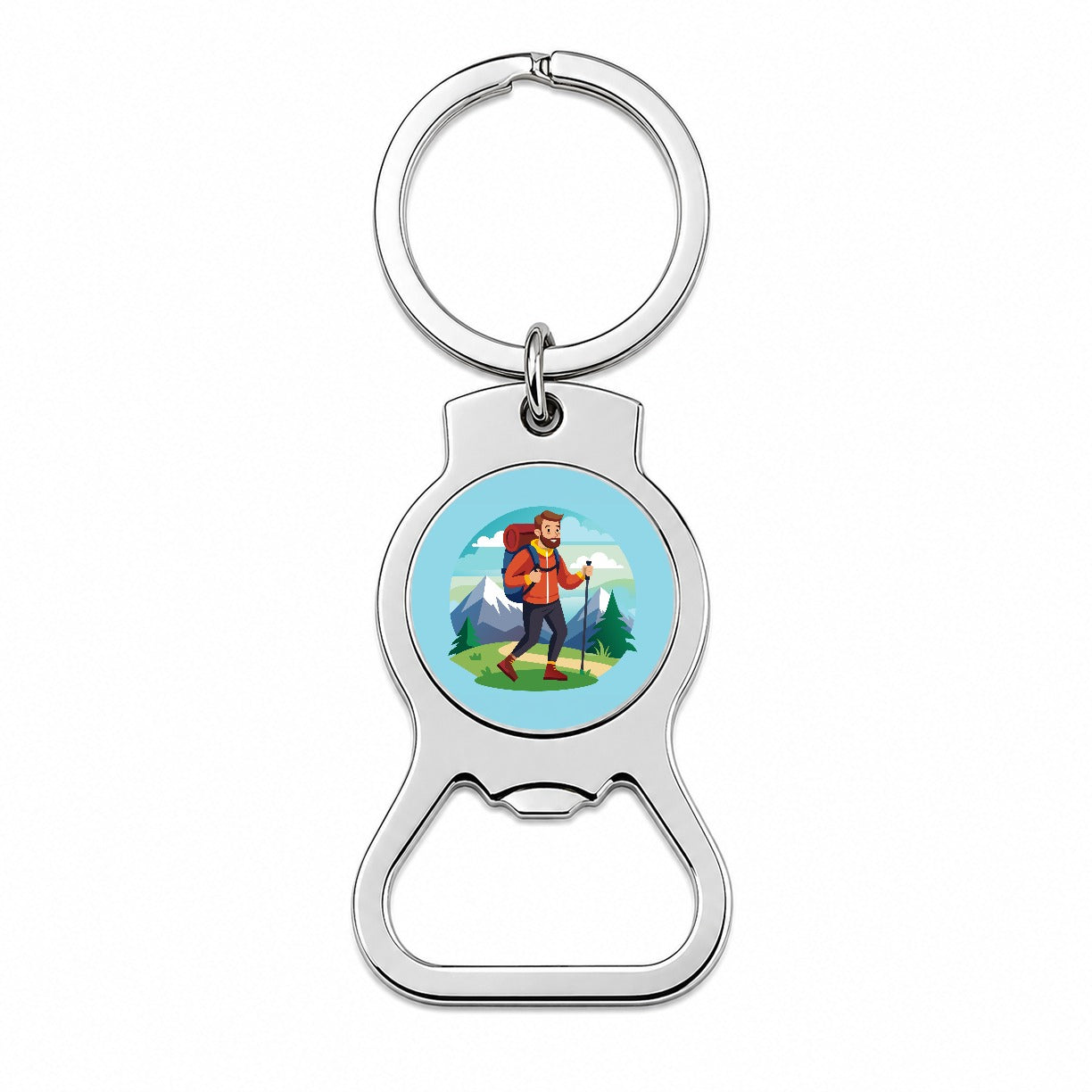 Hiker Hiking Backpacking Man Bottle Opener Keychain