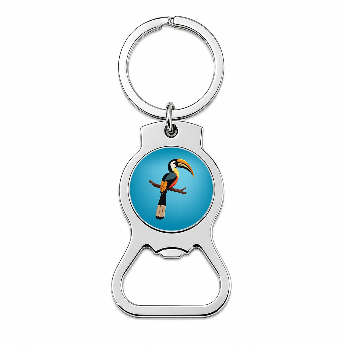 Hornbill Bird on Branch Bottle Opener Keychain