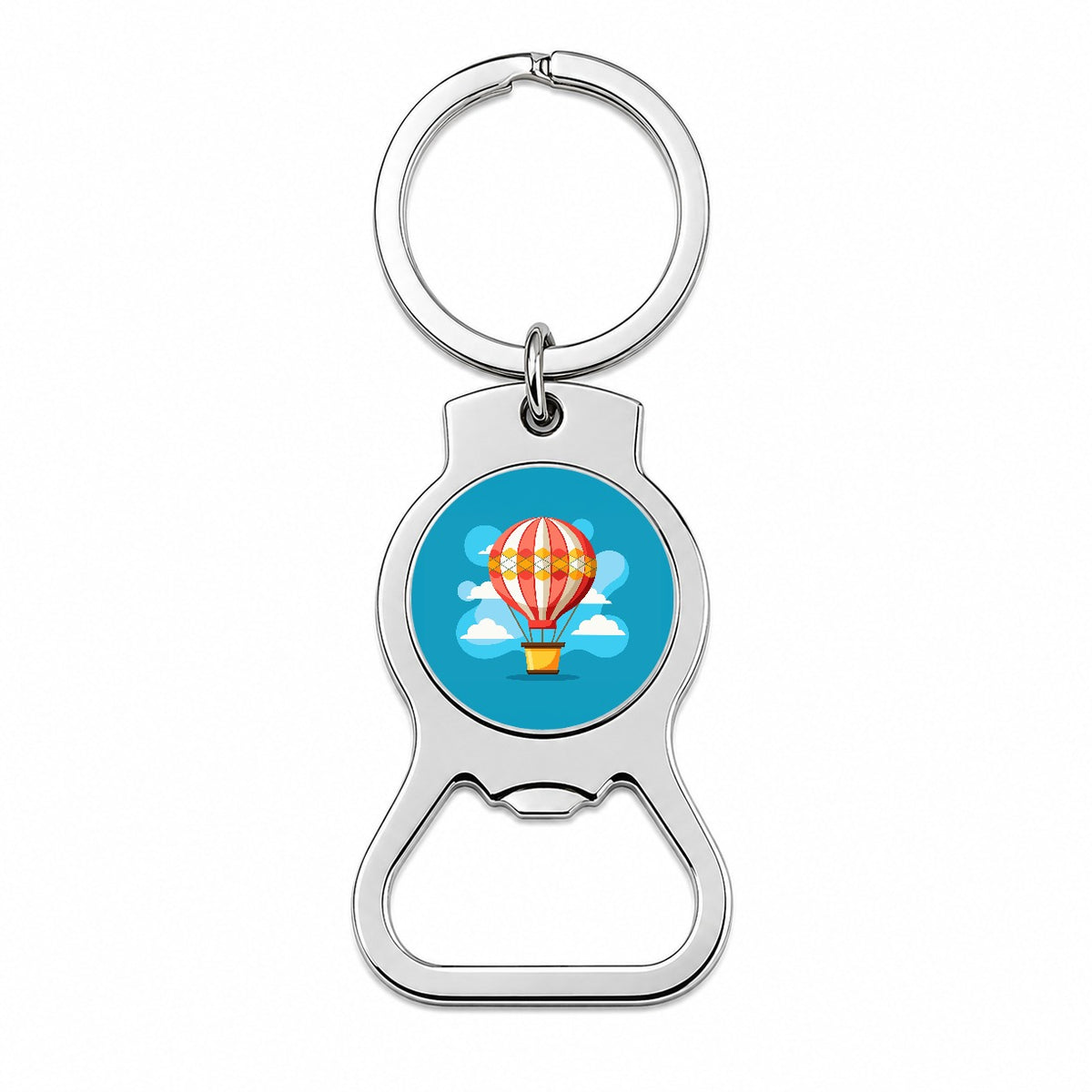 Hot Air Balloon in Sky Bottle Opener Keychain