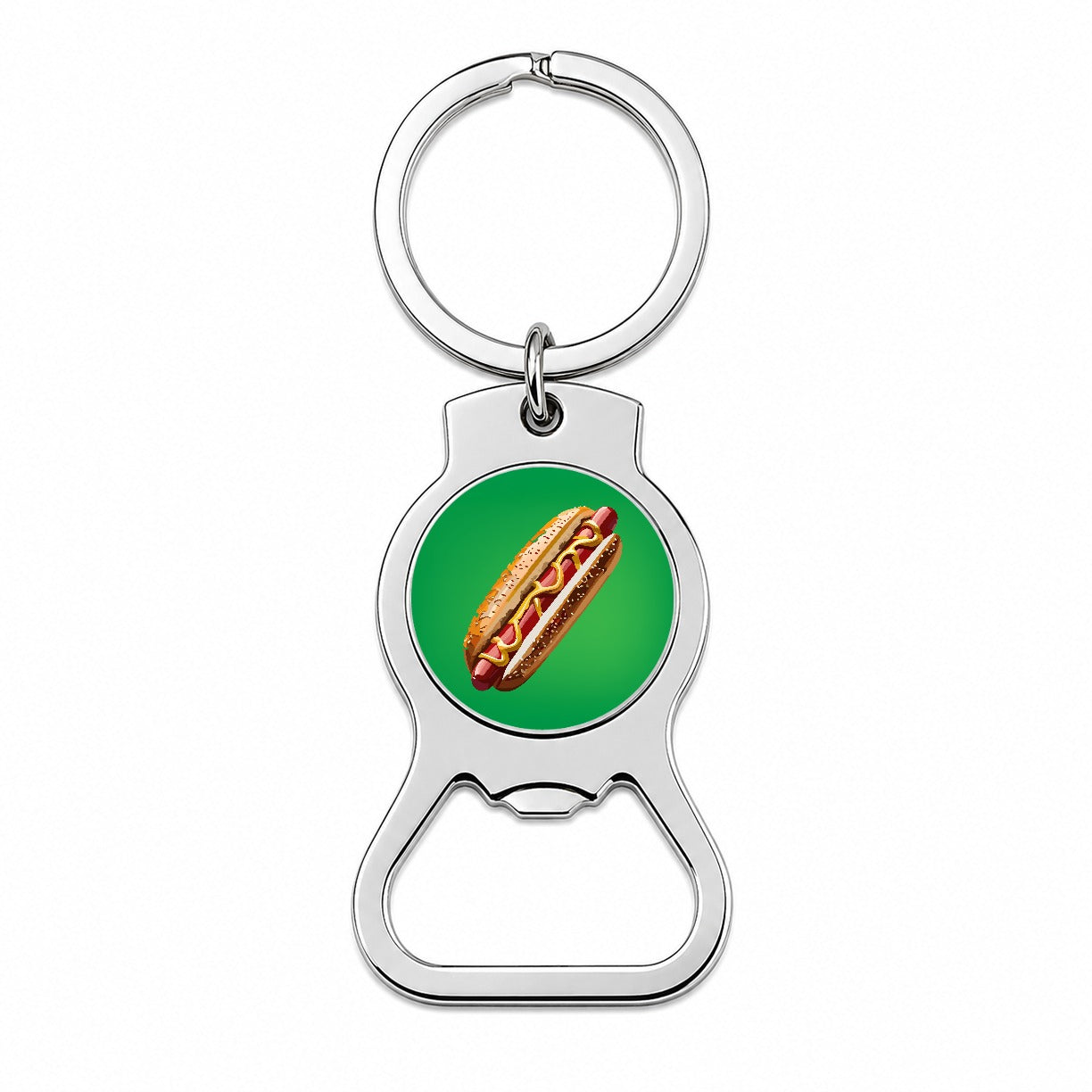 Hotdog Hot Dog Bun Mustard Bottle Opener Keychain