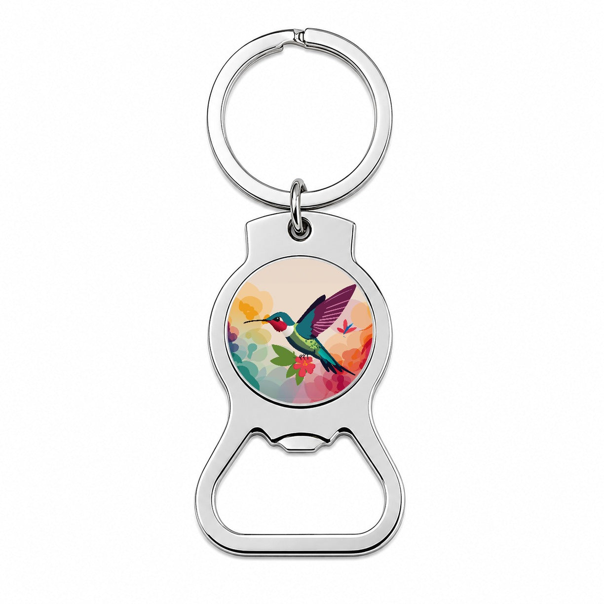 Hummingbird Colorful with Flowers Bottle Opener Keychain
