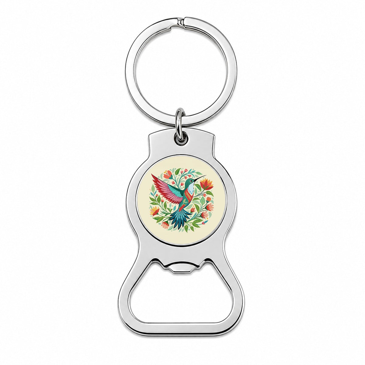 Hummingbird Floral Flowers Bottle Opener Keychain