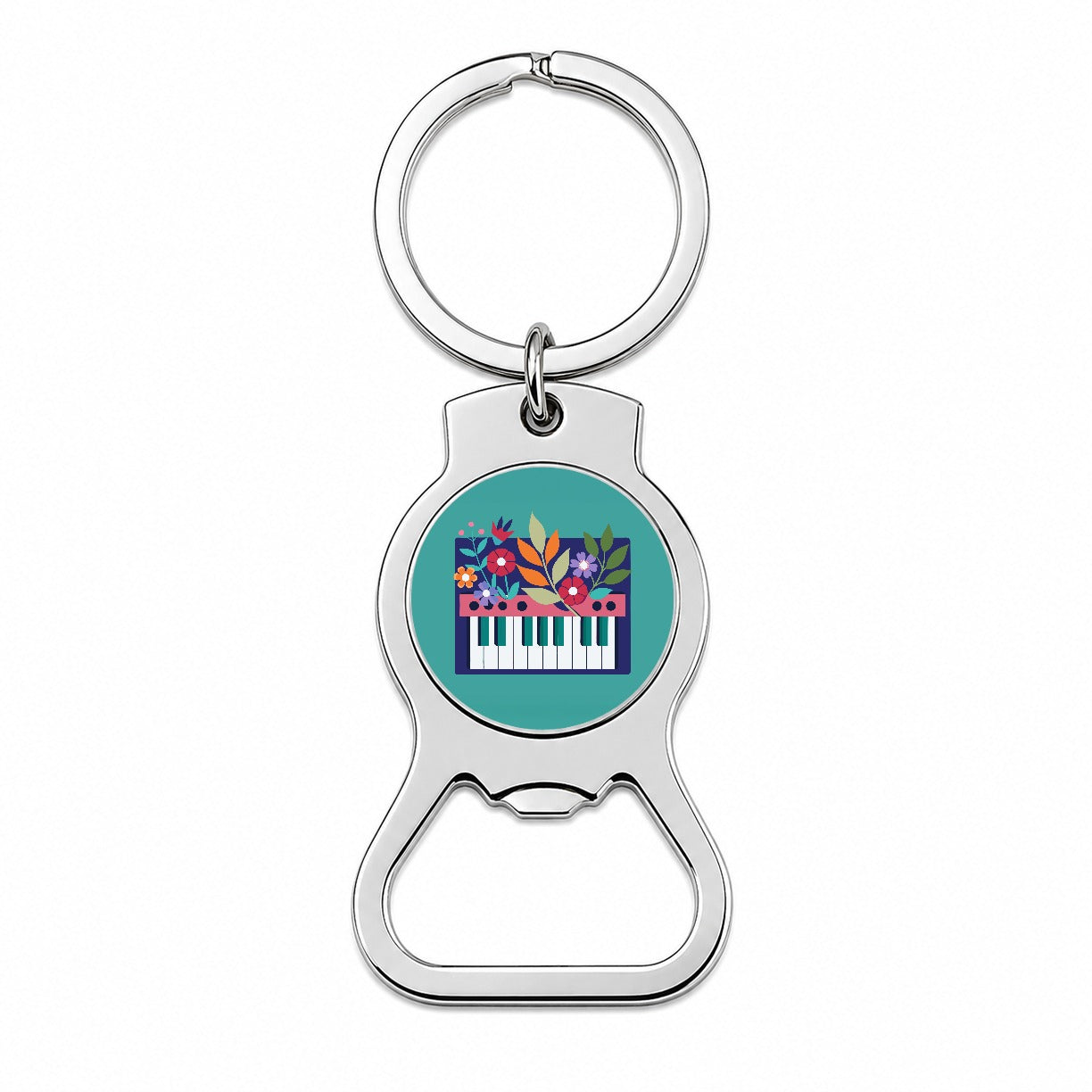 Keyboard Piano Music Floral Motif Bottle Opener Keychain