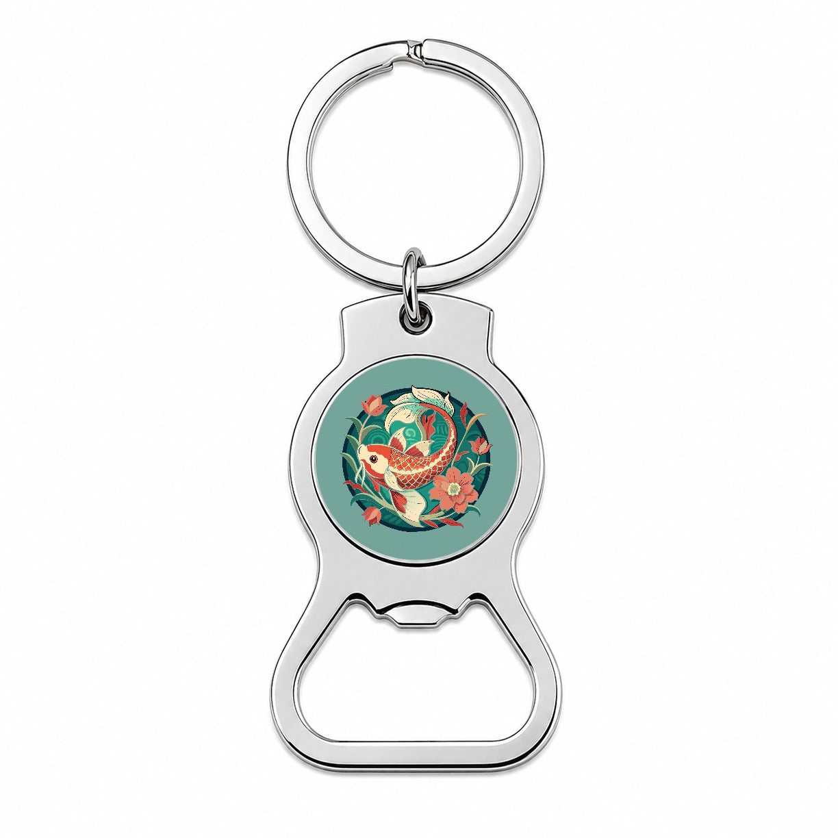 Koi Fish Floral Art Nouveau Flowers Elegant Bottle Opener Keychain
