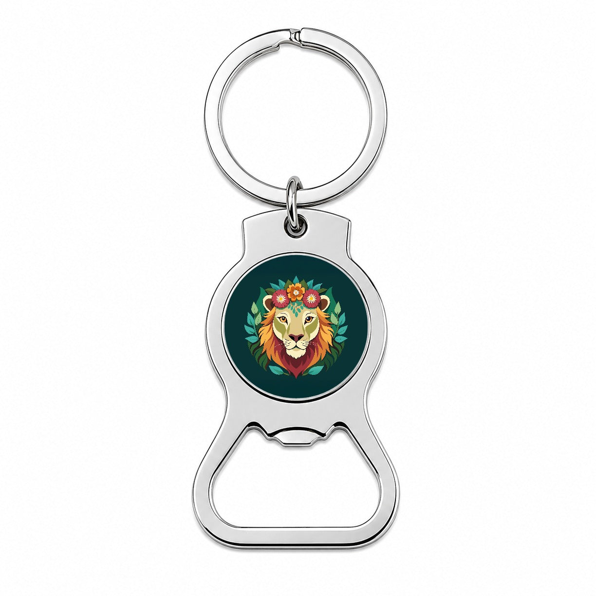 Lion Head Floral Flowers Bottle Opener Keychain