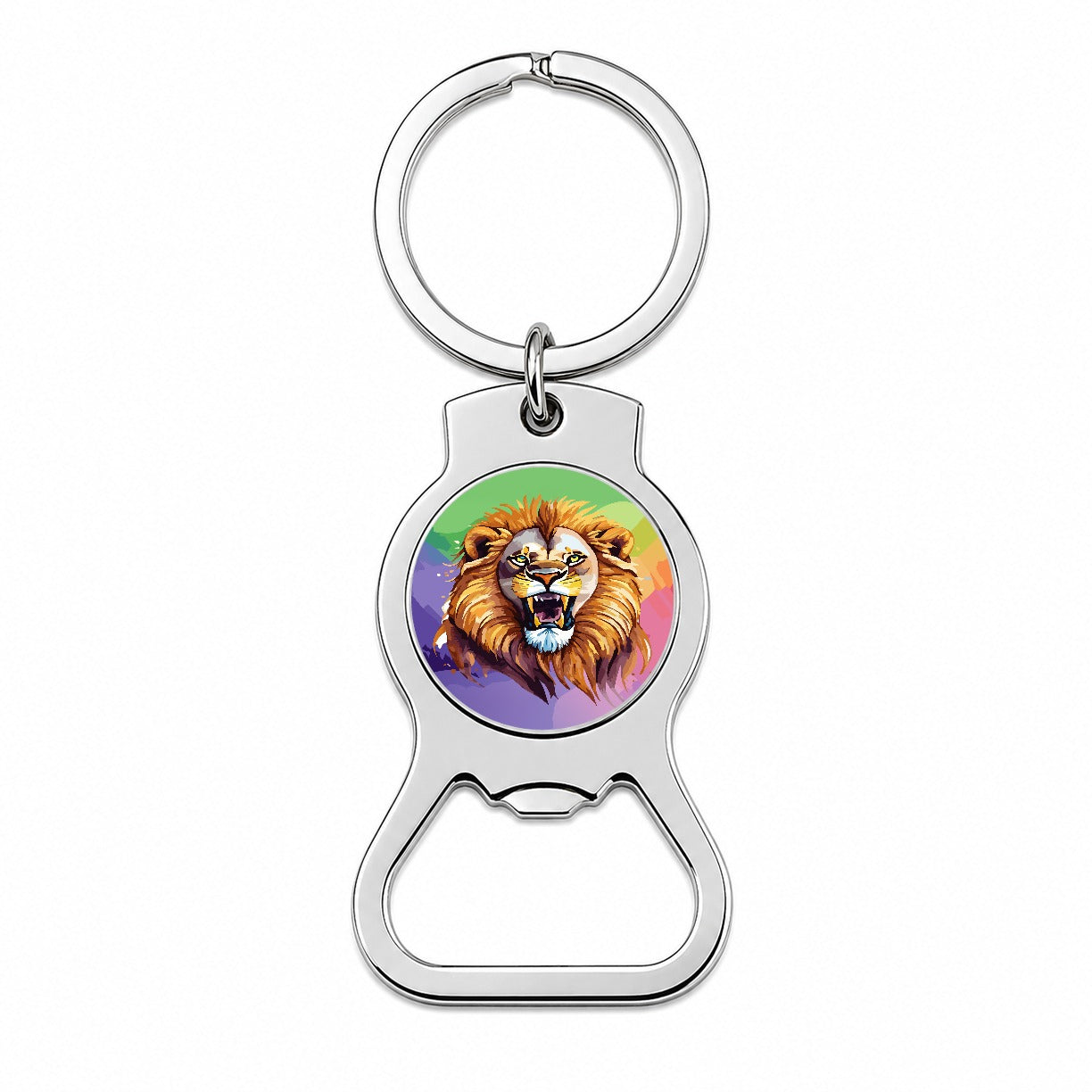 Lion Roaring Male Watercolor Bottle Opener Keychain