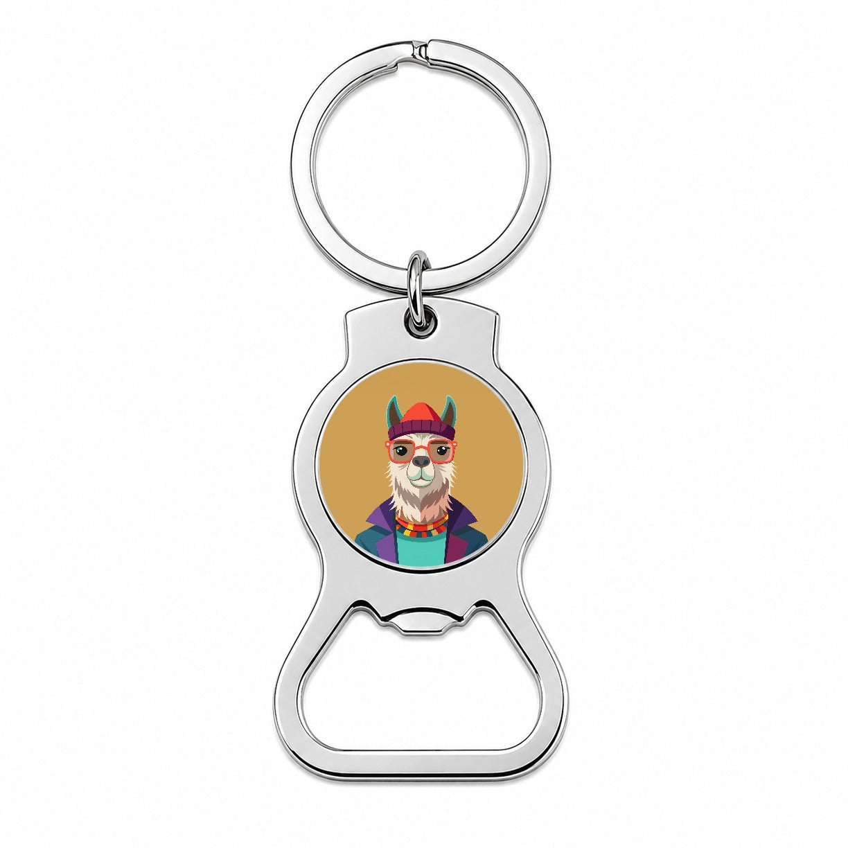 Llama Hipster Funny Wearing Glasses Hat Bottle Opener Keychain