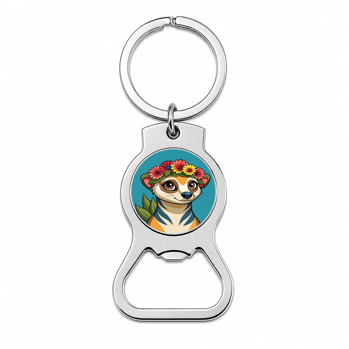 Meerkat Floral Flowers Bottle Opener Keychain