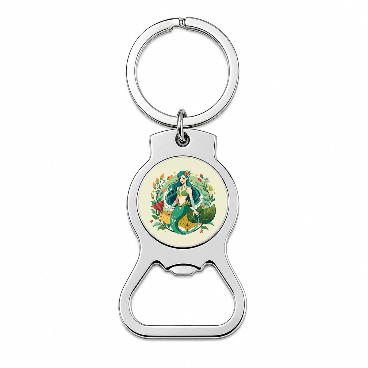 Mermaid Under Sea Botanical Art Nouveau Bottle Opener Keychain