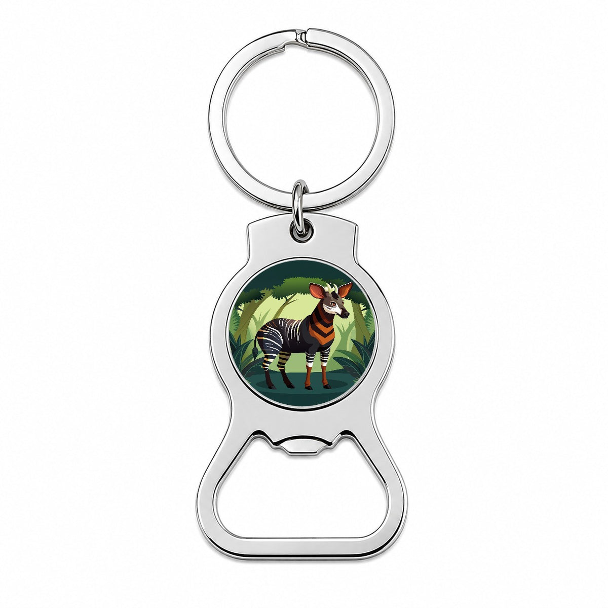 Okapi Forest Zebra Giraffe Bottle Opener Keychain