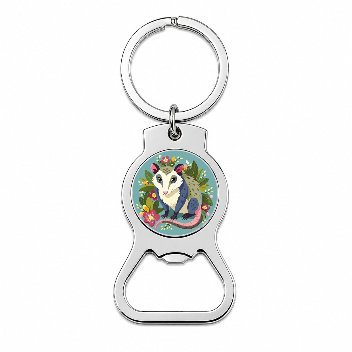 Opossum Floral Flowers Bottle Opener Keychain