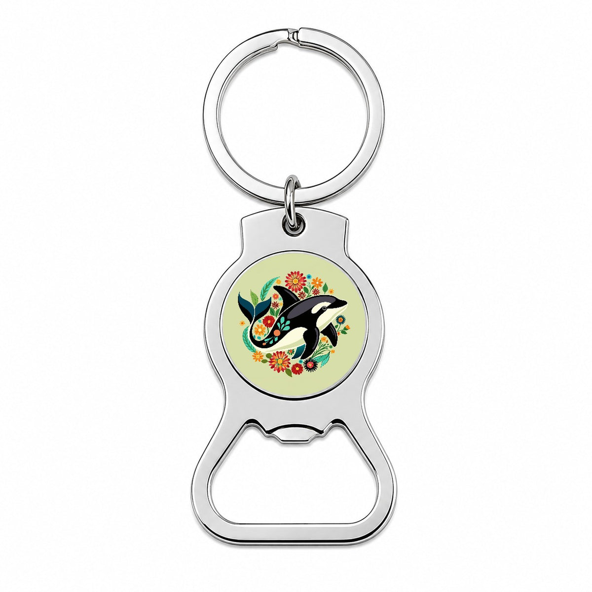 Orca Whale Floral Flowers Bottle Opener Keychain
