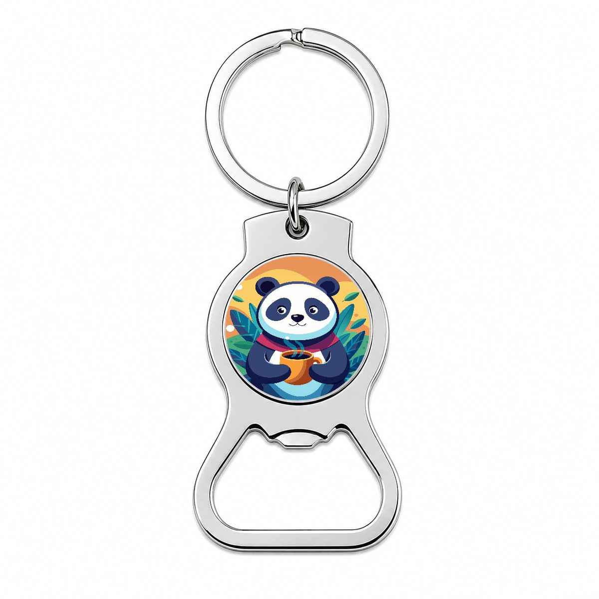 Panda Drinking Coffee Bottle Opener Keychain