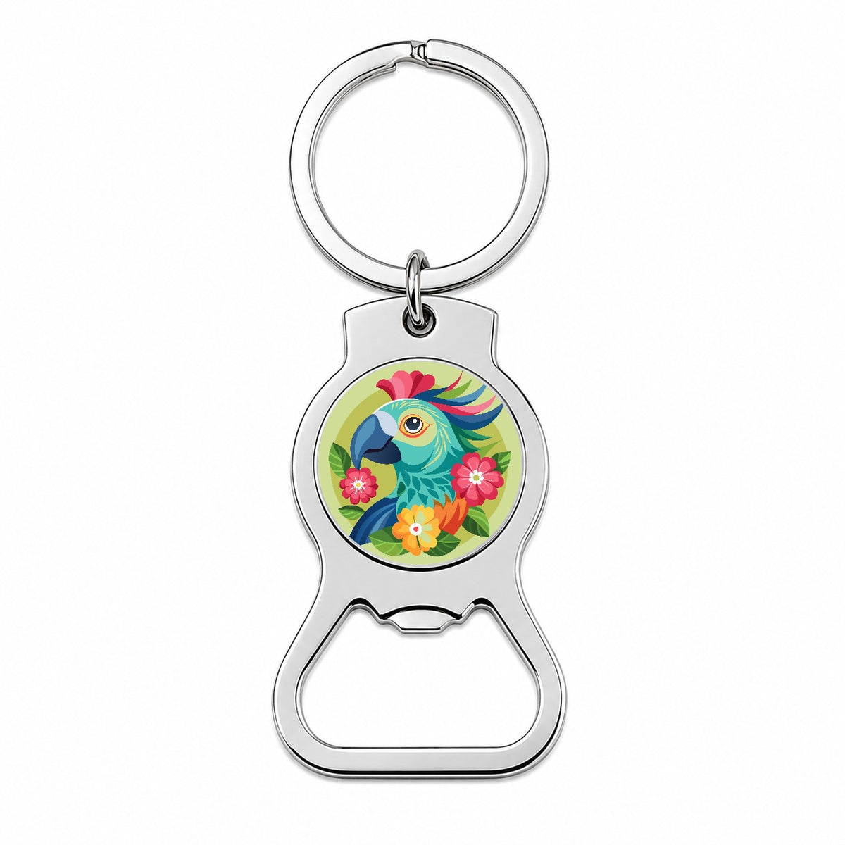 Parrot Bird Floral Flowers Bottle Opener Keychain