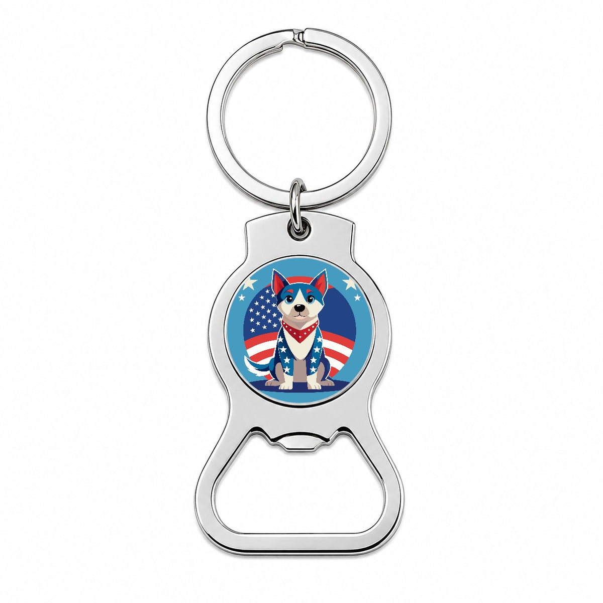Patriotic Dog USA Bottle Opener Keychain