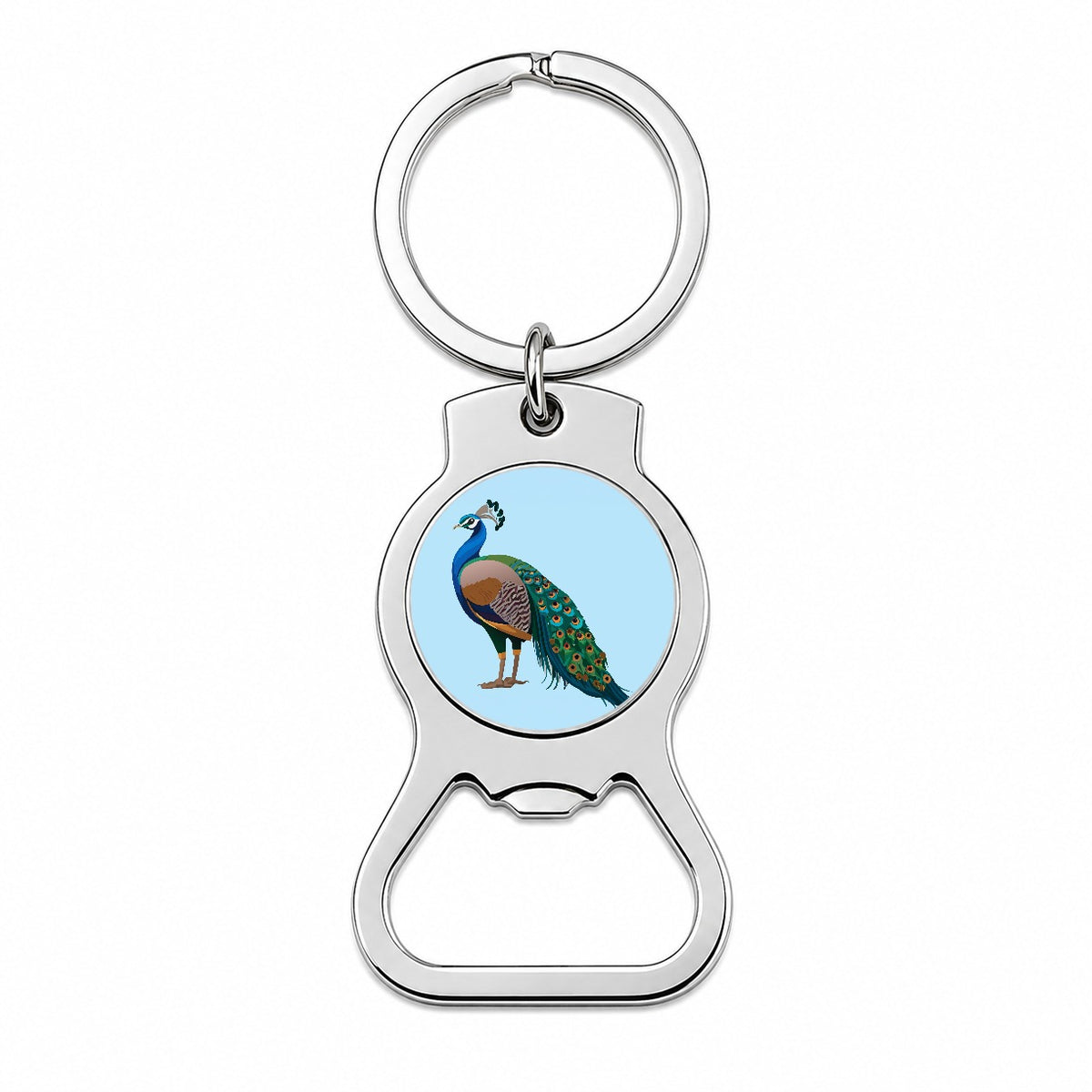 Peacock Indian Peafowl Profile Bottle Opener Keychain