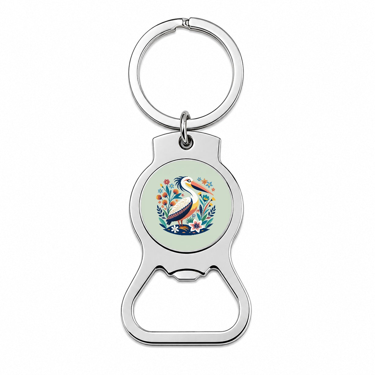 Pelican Bird Floral Flowers Bottle Opener Keychain