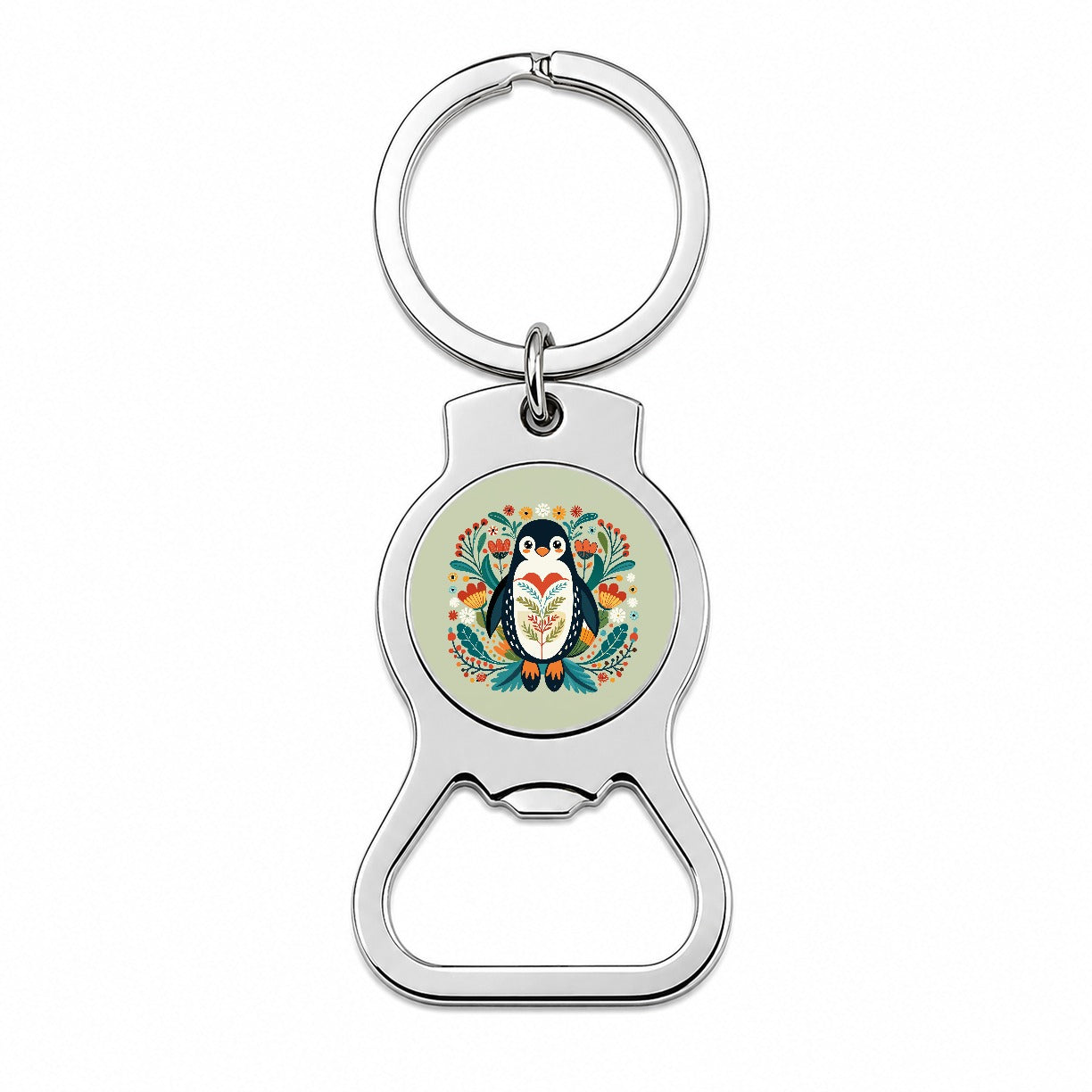 Penguin Floral Flowers Bottle Opener Keychain